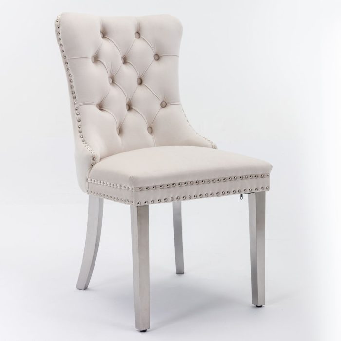 Nikki - Modern, High-End Tufted Solid Wood Contemporary Velvet Upholstered Dining Chair With Chrome Stainless Steel Plating Legs, Nailhead Trim (Set of 2) - Image 2