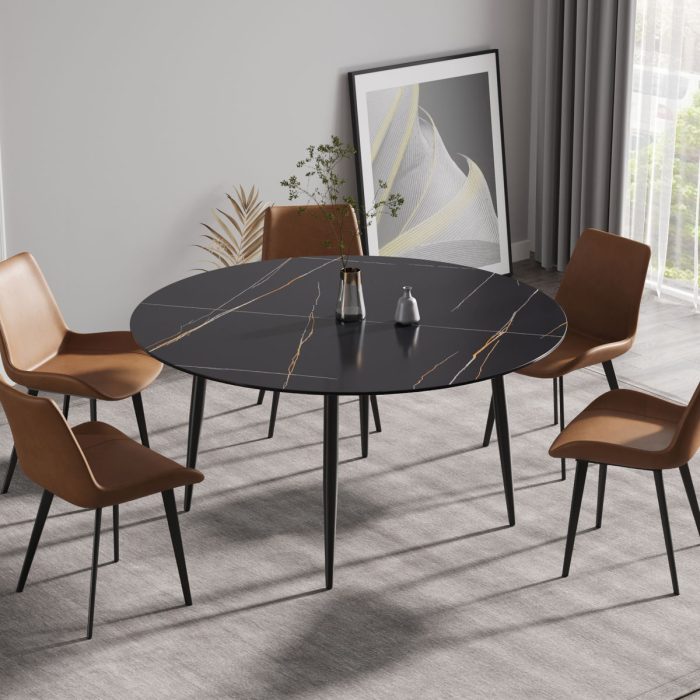 Modern Man-Made Stone Round Dining Table-Position For 6 People - Image 4