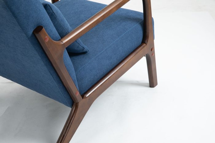 Mid-Century Modern Accent Chair With Wood Frame, Upholstered Living Room Chairs With Waist Cushion, Reading Armchair For Bedroom Sunroom - Image 5