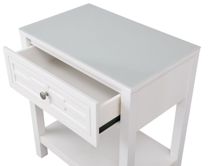 Dylan - Wooden End Side Table Nightstand With Glass Top And Drawer - Image 2