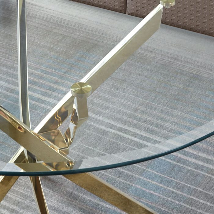 Contemporary Round Clear Dining Tempered Glass Table With Gold Finish Stainless Steel Legs - Gold - Image 4