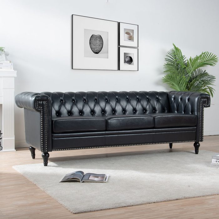 Traditional Square Arm Removable Cushion 3 Seater Sofa - Image 6