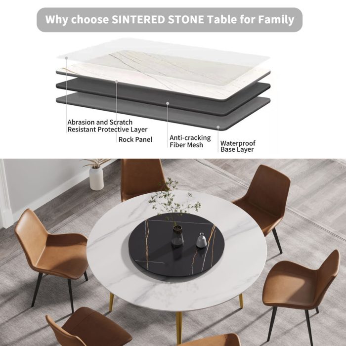 Modern Artificial Stone Round Dining Table, Can Accommodate 6 People Artificial Stone Turntable - Image 4