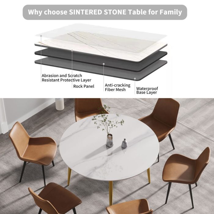Modern Man-Made Stone Round Metal Dining Table-Position For 6 People - Image 13