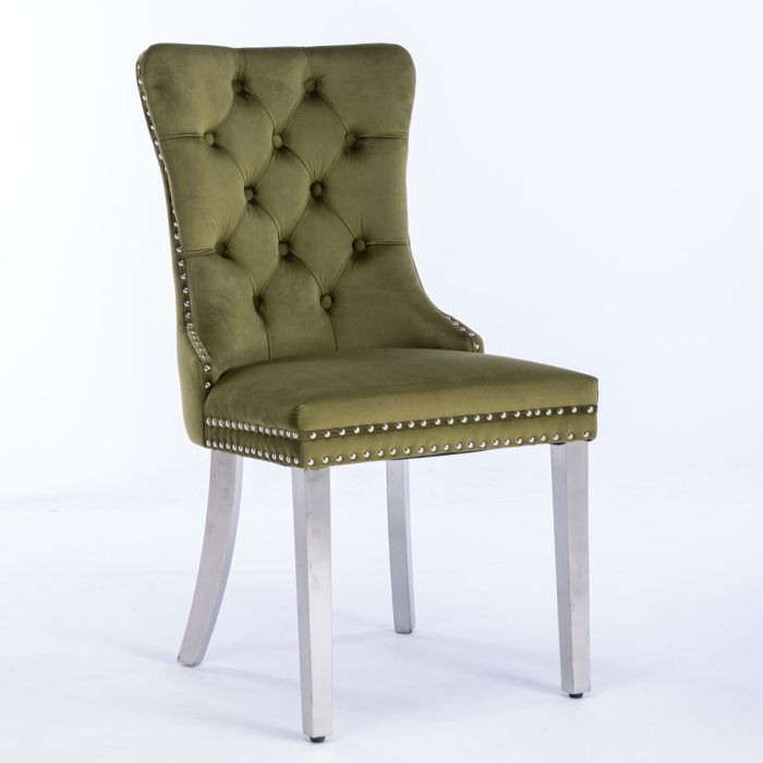 Nikki - Modern, High-End Tufted Solid Wood Contemporary Velvet Upholstered Dining Chair With Chrome Stainless Steel Plating Legs, Nailhead Trim (Set of 2) - Image 9