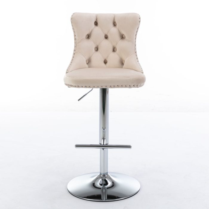 Swivel Velvet Barstools Adjusatble Seat Height From 25-33", Modern Upholstered Chrome Base Bar Stools With Backs Comfortable Tufted For Home Pub And Kitchen Island (Set of 2) - Image 23