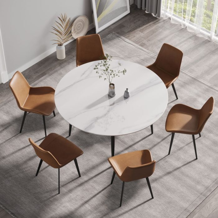Modern Man-Made Stone Round Metal Dining Table-Position For 6 People - Image 12