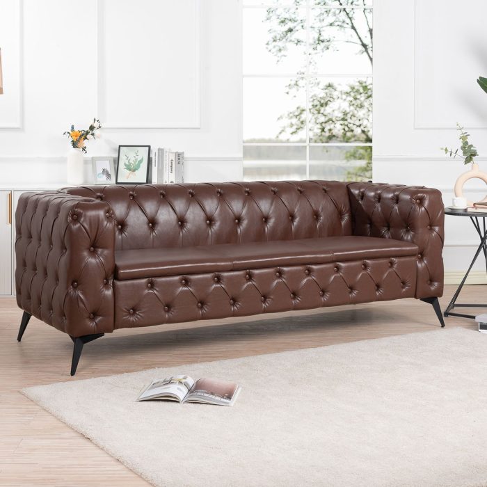 Square Arm Removable Cushion 3 Seater Sofa - Image 4