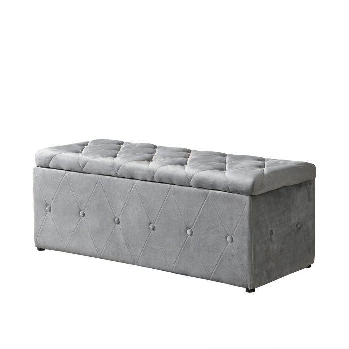 3 Piece Rectangular Storage Ottoman Short Velvet With 2 Set Ottomans - Image 5