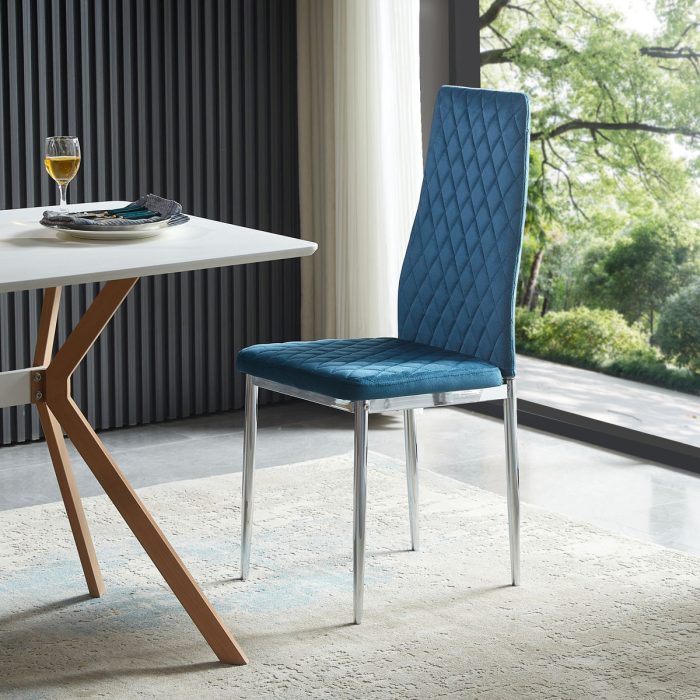 Modern Simple Style Dining Chair Fabric Chrome Metal Pipe Diamond Grid Pattern Restaurant Home Conference Chair - Image 2