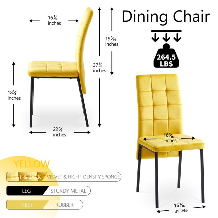 Velvet High Back Nordic Dining Chair Modern Fabric Chair With Black Legs (Set of 2) - Image 7