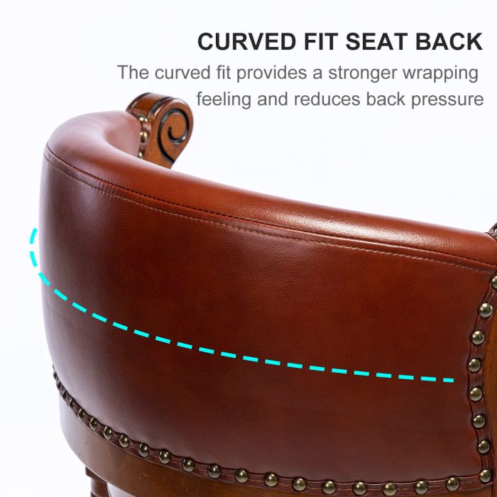 29.5'' Cow Top Leather Wooden Bar Stool, 360 Degree Swivel Bar Height Chair With Backs For Home Kitchen Counter - Image 6