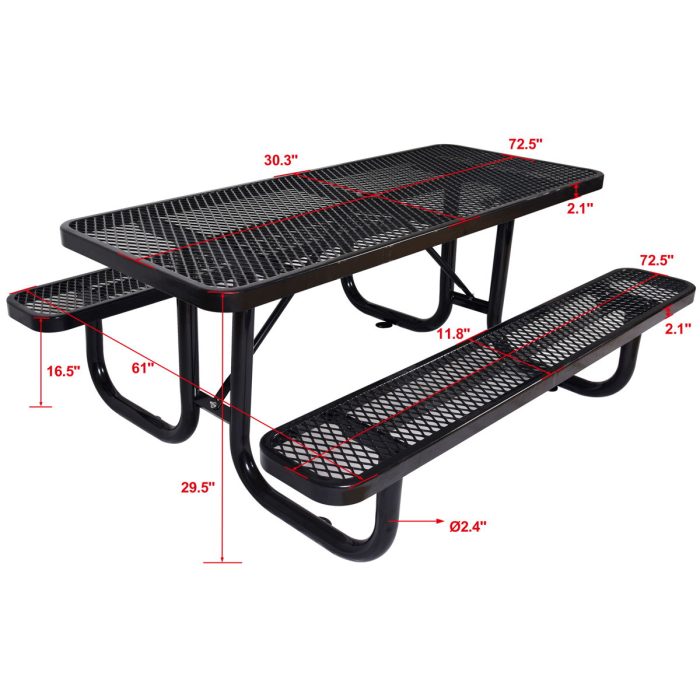Rectangular Outdoor Steel Picnic Table With Umbrella Pole - Image 2