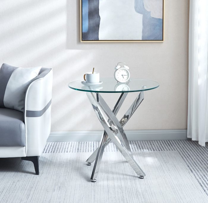 Modern Round Tempered Glass Table With Chrome Legs - Image 5