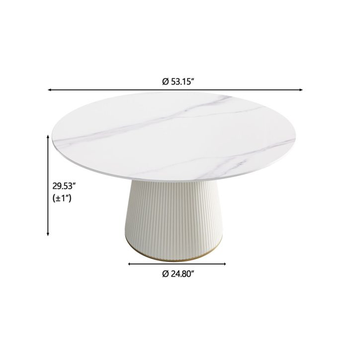 Modern Artificial Stone Round Plywood Base Dining Table, Can Accommodate 6 People, (Not Including Chairs) - White / Beige - Image 3