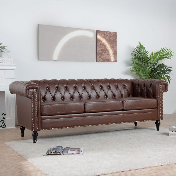 Traditional Square Arm Removable Cushion 3 Seater Sofa - Image 4