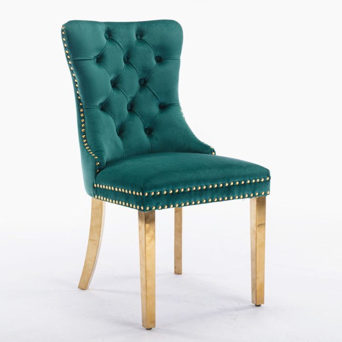 Nikki - Modern, High-End Tufted Solid Wood Contemporary Velvet Upholstered Dining Chair With Golden Stainless Steel Plating Legs, Nailhead Trim (Set of 2) - Image 9