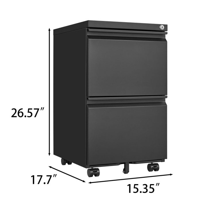 2 Drawer File Cabinet With Lock, Metal Under Desk Rolling Filing Cabinet Fits Letter / Legal / A4 Size For Home Office, Mobile Filing Cabinet - Image 3