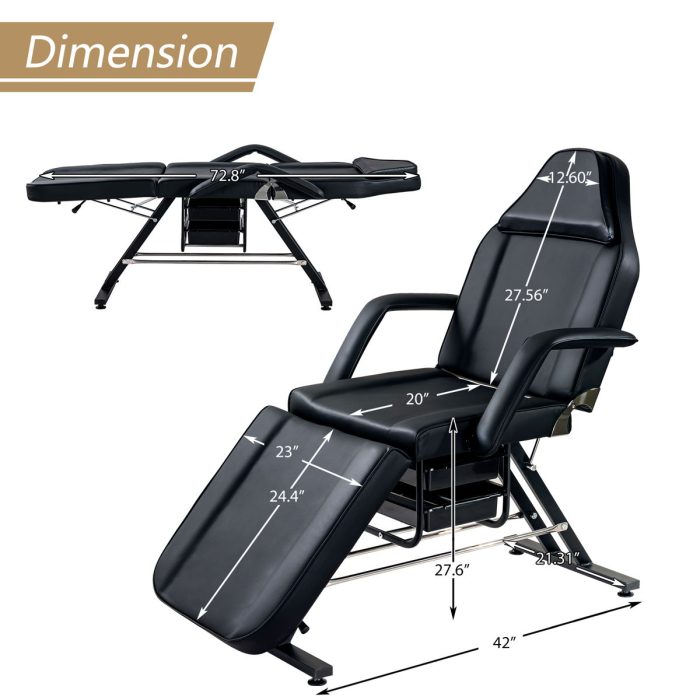 72.8" Massage Salon Tattoo Chair With Two Trays Esthetician Bed With Hydraulic Stool, Multi-Purpose 3-Section Facial Bed Table, Adjustable Beauty Barber Spa Beauty Equipment - Image 3