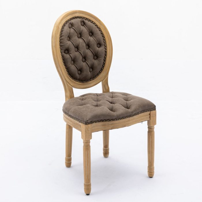 French Style Solid Wood Frame Antique Painting, Hand-Pulled Buckle Decoration PU Artificial Leather Dining Chair With Nailhead Trim, Wood Legs - Image 11