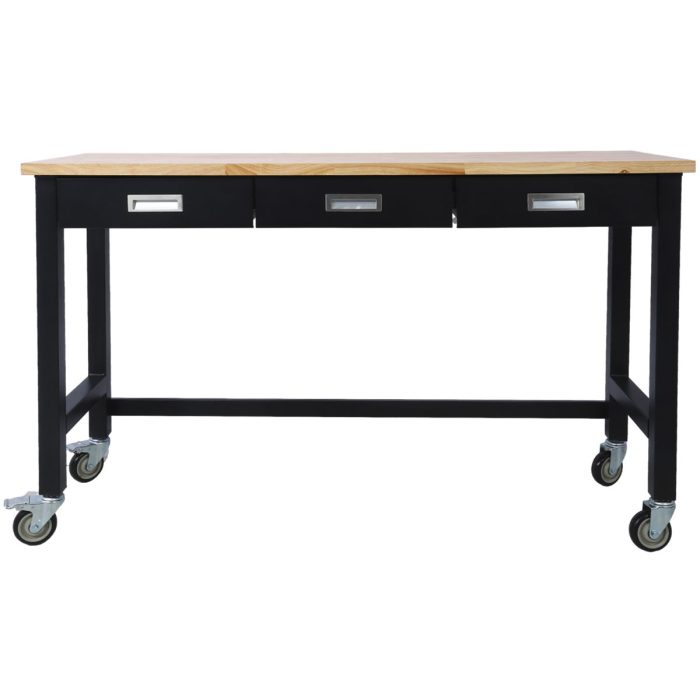 Work Bench, Workbench With Drawer Storage, Heavy Duty Bamboo Wood Work Table With Wheels For Garage Home Office - Image 6