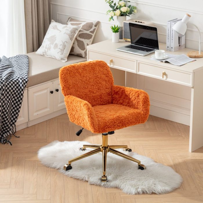 Office Chair, Artificial Rabbit Hair Home Office Chair With Golden Metal Base, Adjustable Desk Chair Swivel Office Chair, Vanity Chair - Image 12