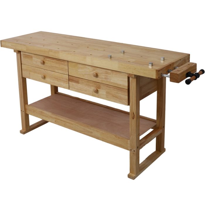 Workbench With 4 Drawers Wooden Workbench For Garage Workshop And Home - Natural - Image 4