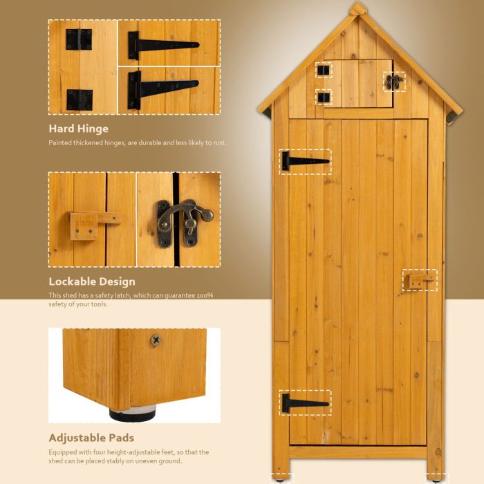 Outdoor Storage Cabinet Tool Shed Wooden Garden Shed - Natural - Image 2