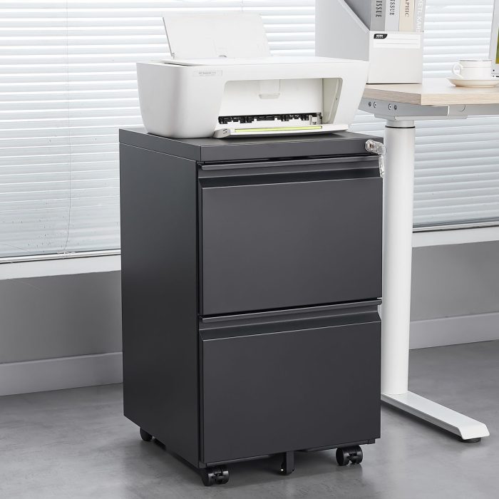2 Drawer File Cabinet With Lock, Metal Under Desk Rolling Filing Cabinet Fits Letter / Legal / A4 Size For Home Office, Mobile Filing Cabinet - Image 2