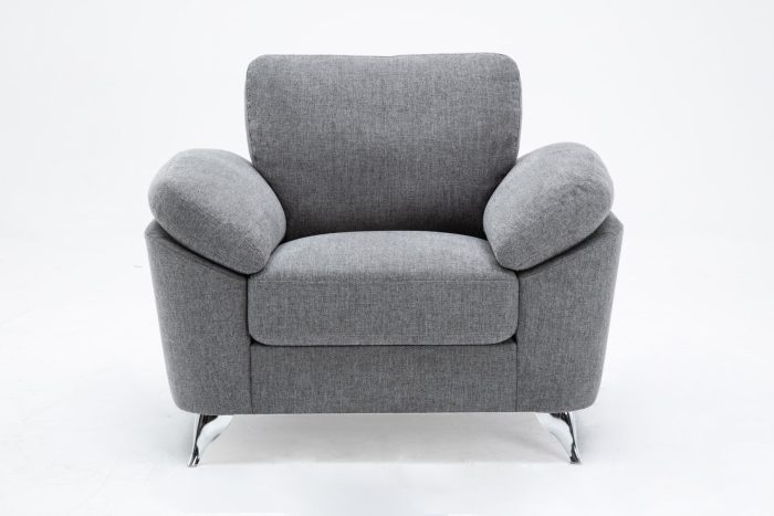 Villanelle - Linen Chair With Chrome Finish Legs - Light Gray - Image 4