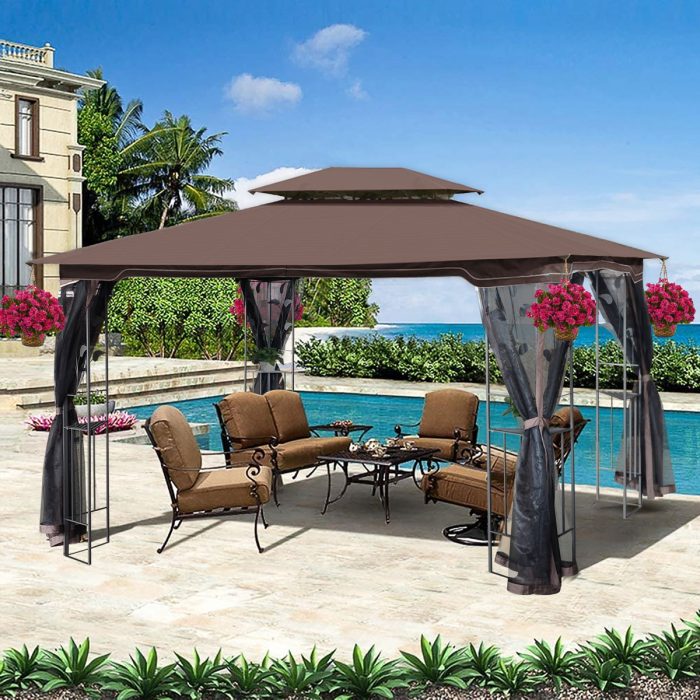 Patio Gazebo Tent With Ventilated Double Roof And Mosquito Net For Backyard Or Garden - Image 6