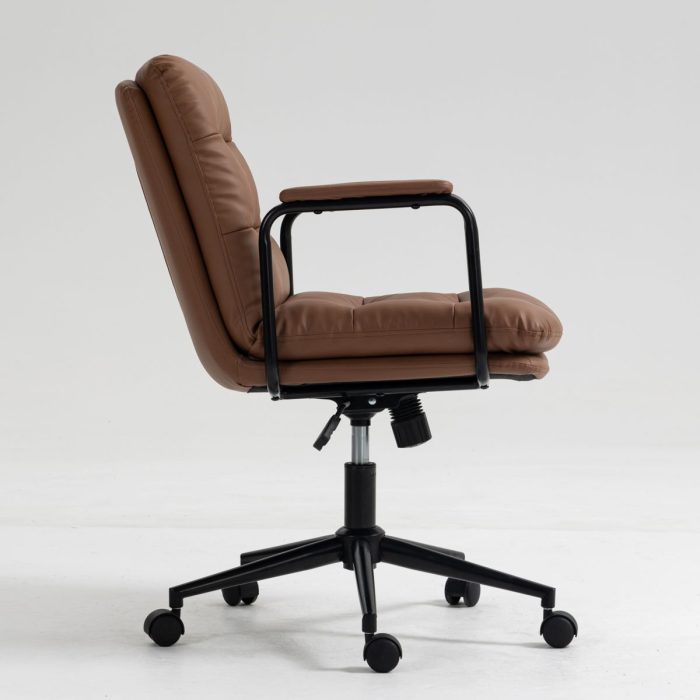 Office Chair, Mid Back Home Office Desk Task Chair With Wheels And Arms Ergonomic PU Leather Computer Rolling Swivel Chair With Padded Armrest - Image 3