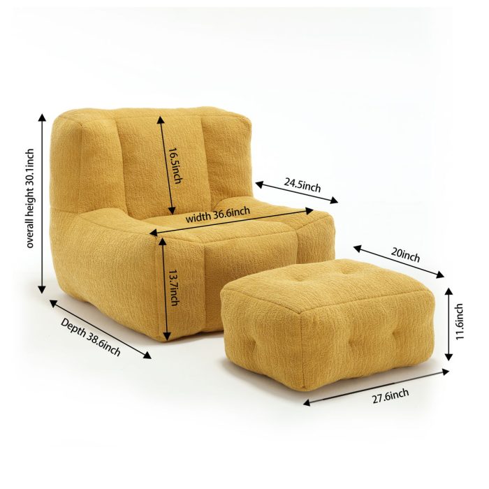 Modern Indoor Fluffy Bean Bag Chair With Memory Foam And Ottoman, Super Soft - Image 20