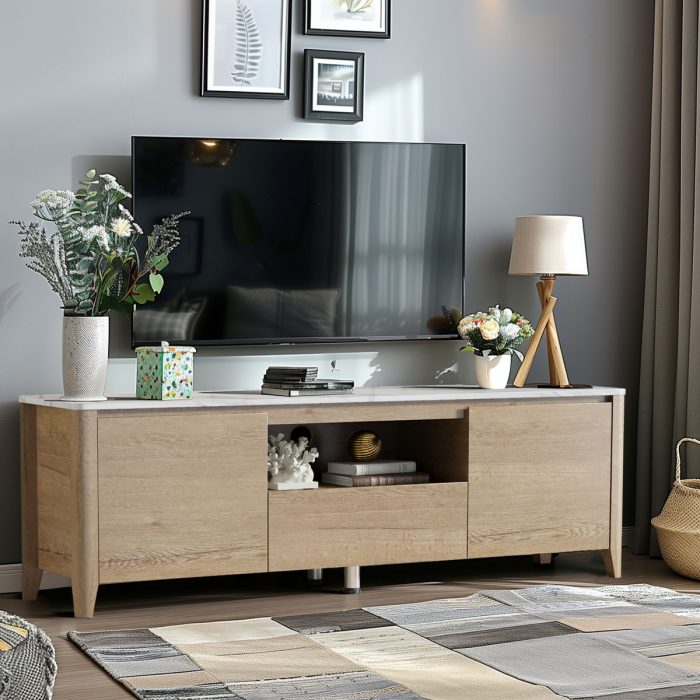 Modern TV Stand With LED Lights Entertainment Center TV Cabinet With Storage For Up To 75" For Gaming Living Room Bedroom - Image 8