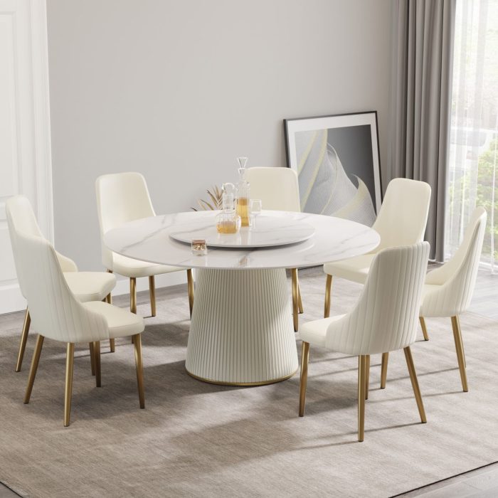 Modern, Round Black Carbon Steel Base Dining Table, Can Accommodate 6 People - Image 4