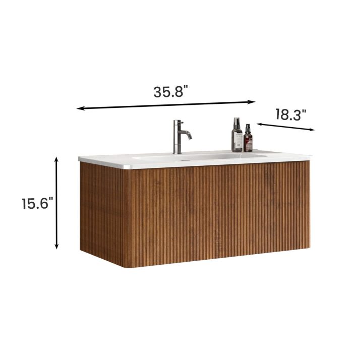 Etna - Striped Bathroom Vanity With Ceramic Sink, Wall Mounted Floating Bathroom Vanity For Modern Bathroom - Image 13