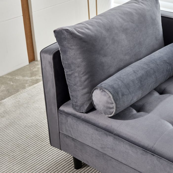 Velvet Chaise, Mid-Century Modern Chaise Furniture, Sleeper For Living Room, Apartment - Gray - Image 4