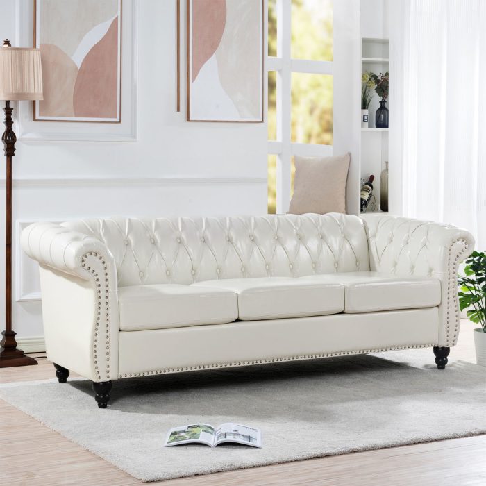 Rolled Arm Chesterfield 3 Seater Sofa - Image 5