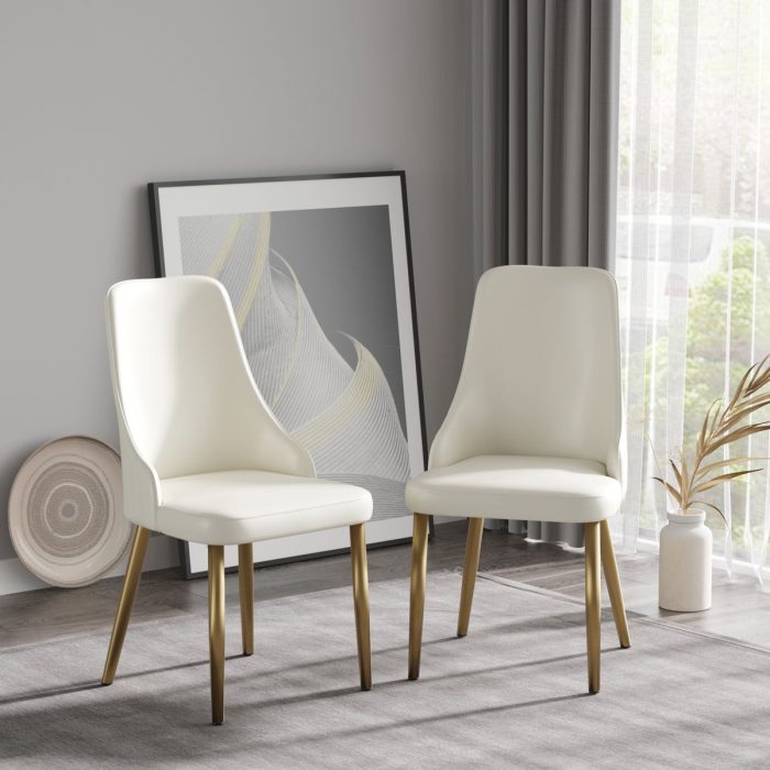 Modern Sponge-Filled Dining Chair, Solid Wood Metal Legs, Suitable For Restaurants, Living Rooms And Rooms (Set of 2) - White - Image 4