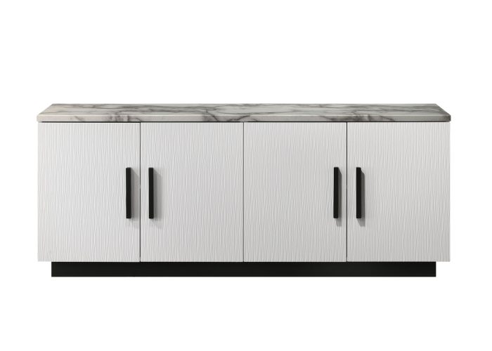 Matilda - Cabinet Console Table With White Faux Marble Top - White - Image 2