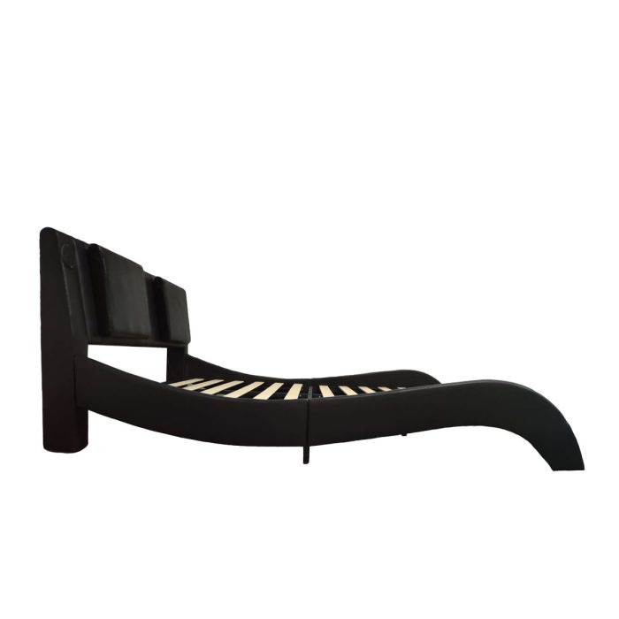 Upholstered Platform Bed Frame With LED Lighting, Bluetooth Connection To Play Music Control, Backrest Vibration Massage, Curve Design, Wood Slat Support, Exhibited Speakers - Image 3