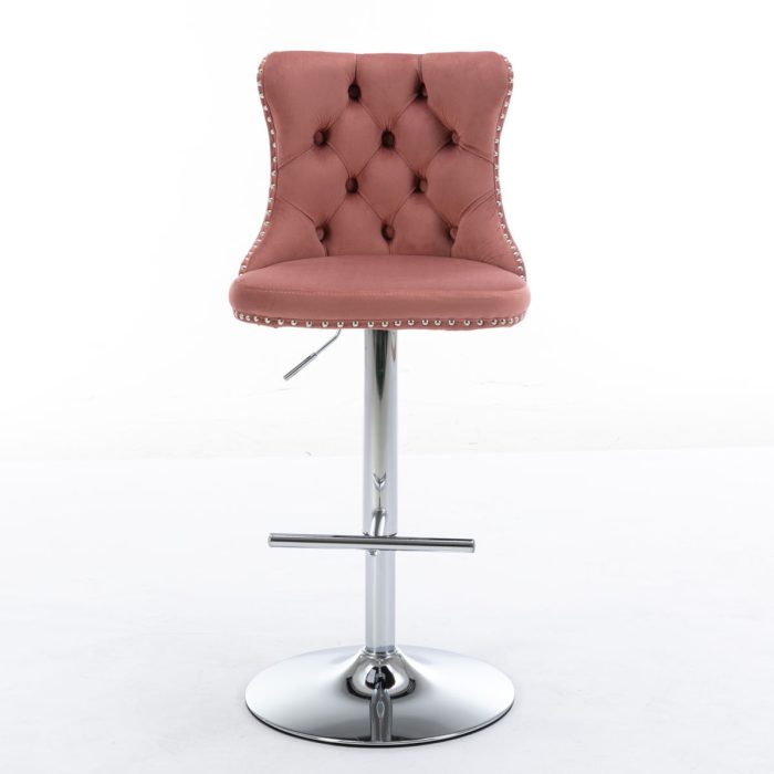 Swivel Velvet Barstools Adjusatble Seat Height From 25-33", Modern Upholstered Chrome Base Bar Stools With Backs Comfortable Tufted For Home Pub And Kitchen Island (Set of 2) - Image 16