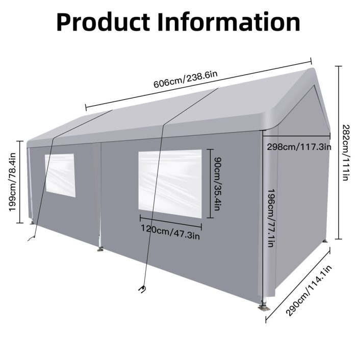 Carport, 10x20 Heavy Duty Portable Carport Garage Tent For Outdoor Storage Shelter - Image 5