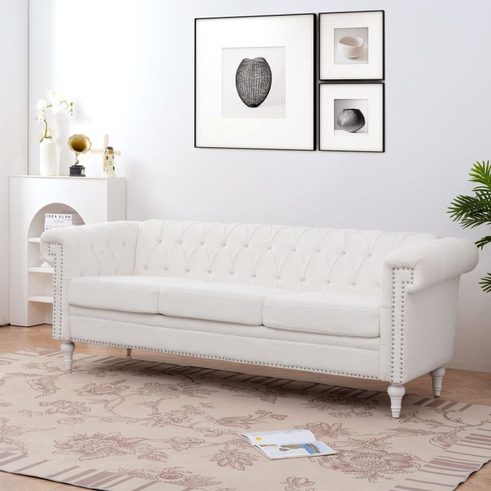 Traditional Square Arm Removable Cushion 3 Seater Sofa - Image 10