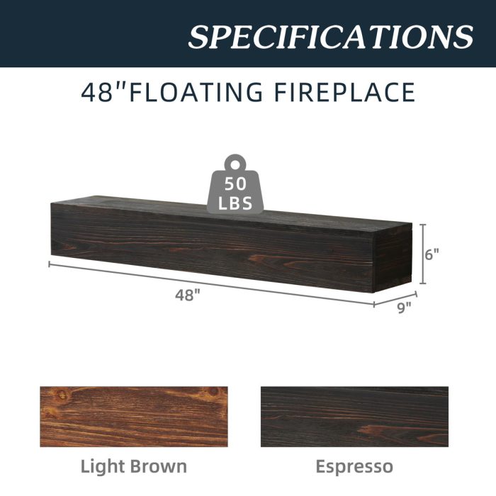 Rustic Wood Fireplace Mantel, Wall-Mounted & Floating Shelf For Home Decor - Image 8