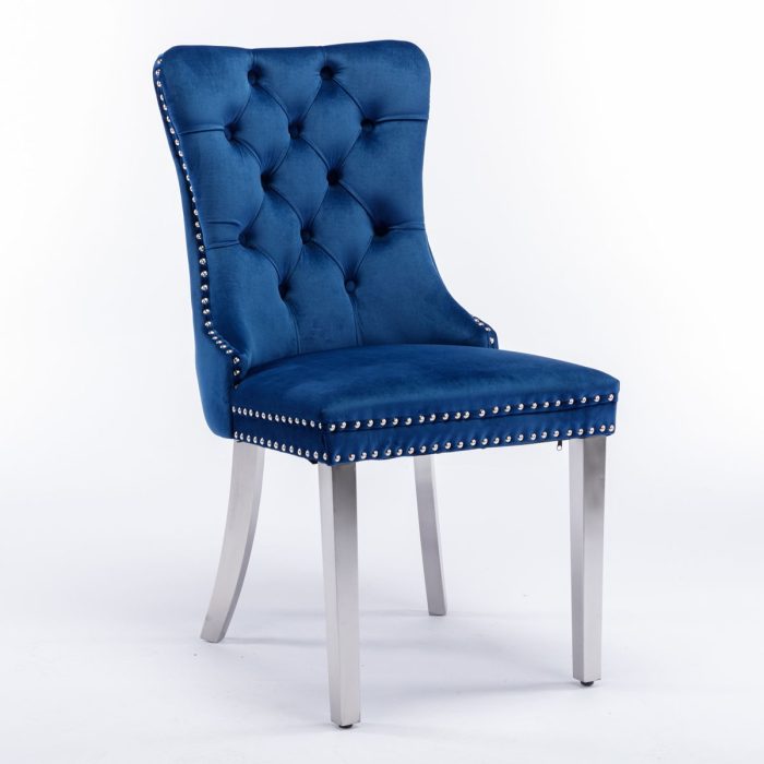 Nikki - Modern, High-End Tufted Solid Wood Contemporary Velvet Upholstered Dining Chair With Chrome Stainless Steel Plating Legs, Nailhead Trim (Set of 2) - Image 3