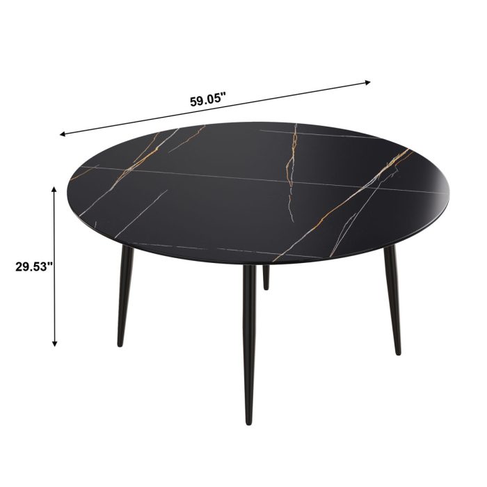 Modern Man-Made Stone Round Dining Table-Position For 6 People - Image 2