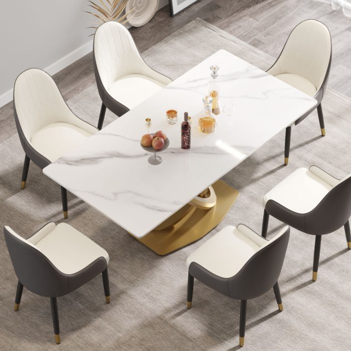 70.84" Modern Artificial Stone Panel Double-Ring Stainless Steel Metal Legs, Can Accommodate 6-8 People - Image 4