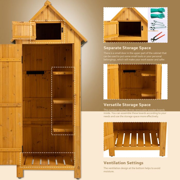 Outdoor Storage Cabinet Tool Shed Wooden Garden Shed - Natural - Image 4