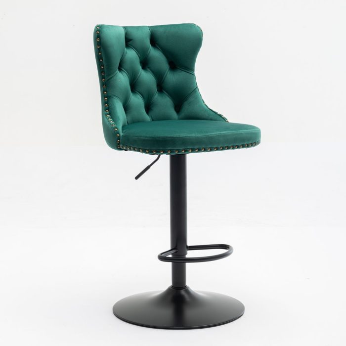 Swivel Velvet Barstools Adjusatble Seat Height, Modern Upholstered Bar Stools With Backs Comfortable Tufted For Home Pub And Kitchen Island (Set of 2) - Image 9